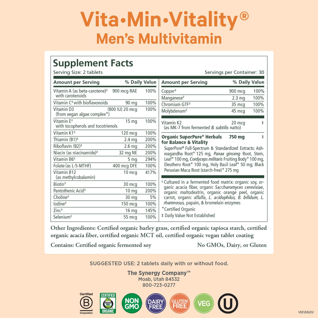 PURE SYNERGY Vita·Min·Vitality Multivitamin for Men - 60 Tablets - image 2
