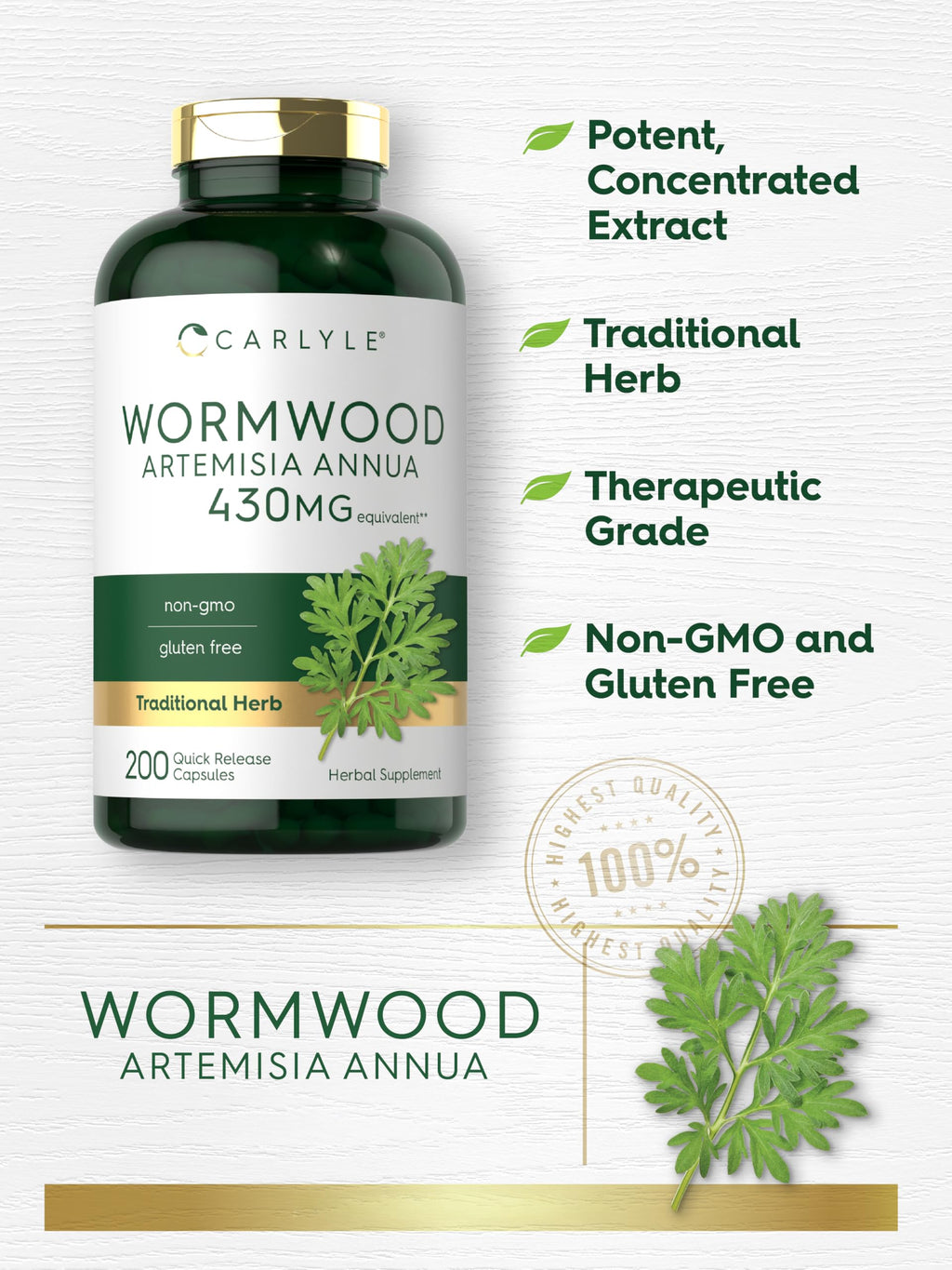 Carlyle Wormwood Capsules Artemisia Annua Herb - 200 Count - image 4