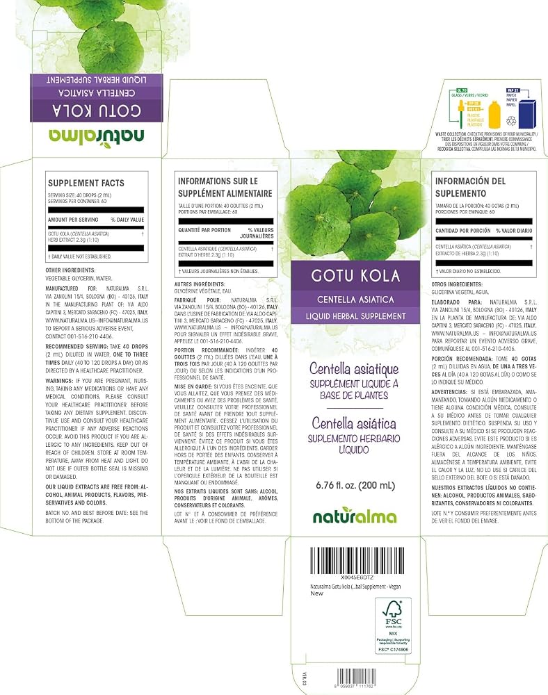 Naturalma Gotu kola (Centella asiatica) herb Alcohol-Free Tincture
