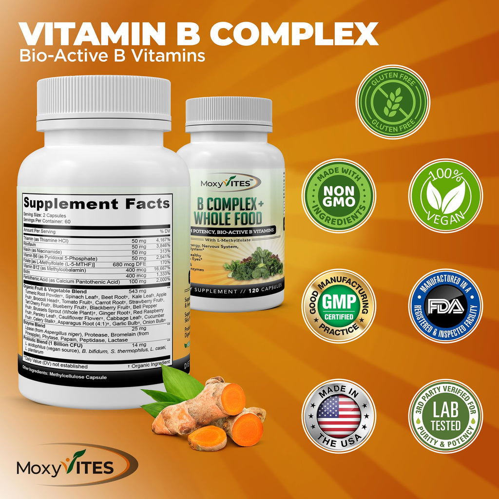 MoxyVites Vitamin B Complex for Energy & Stress - 120 Capsules - image 6