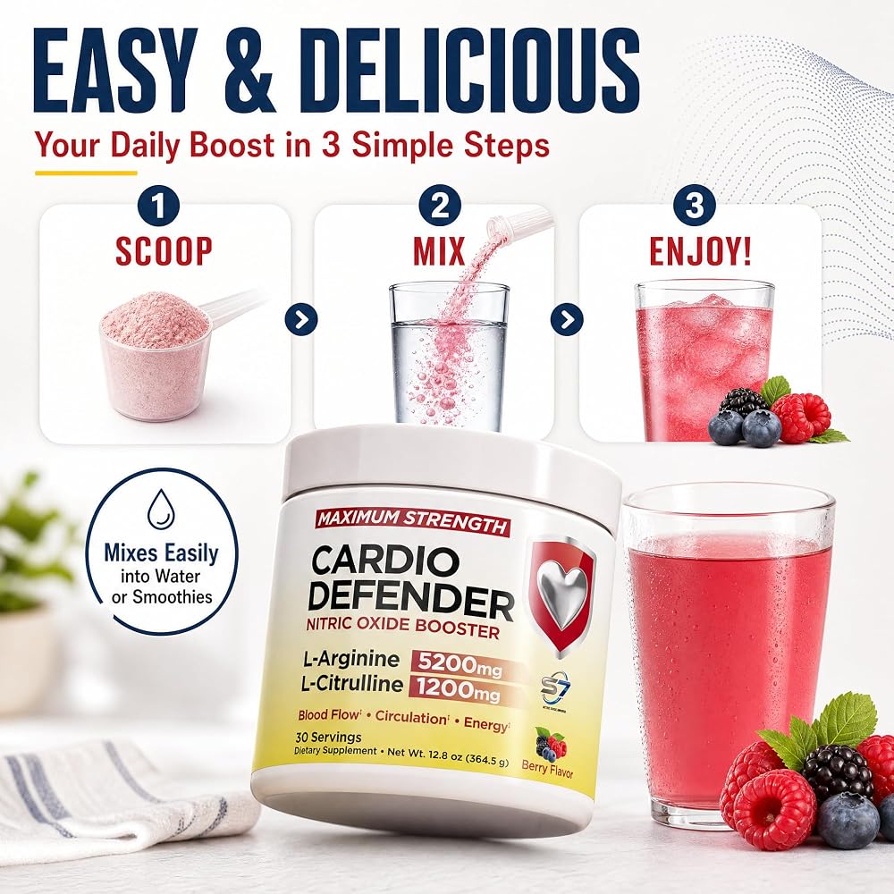 Cardio Defender L-Arginine 5200mg Nitric Oxide Booster Powder - 12.8 oz - image 6