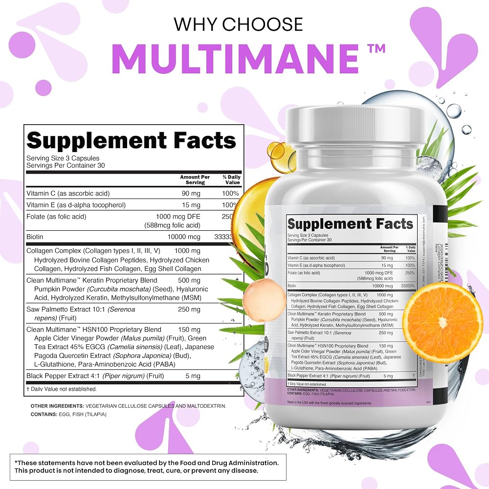 Clean Nutraceuticals Collagen Pills 1000mg Biotin 10000mcg Keratin