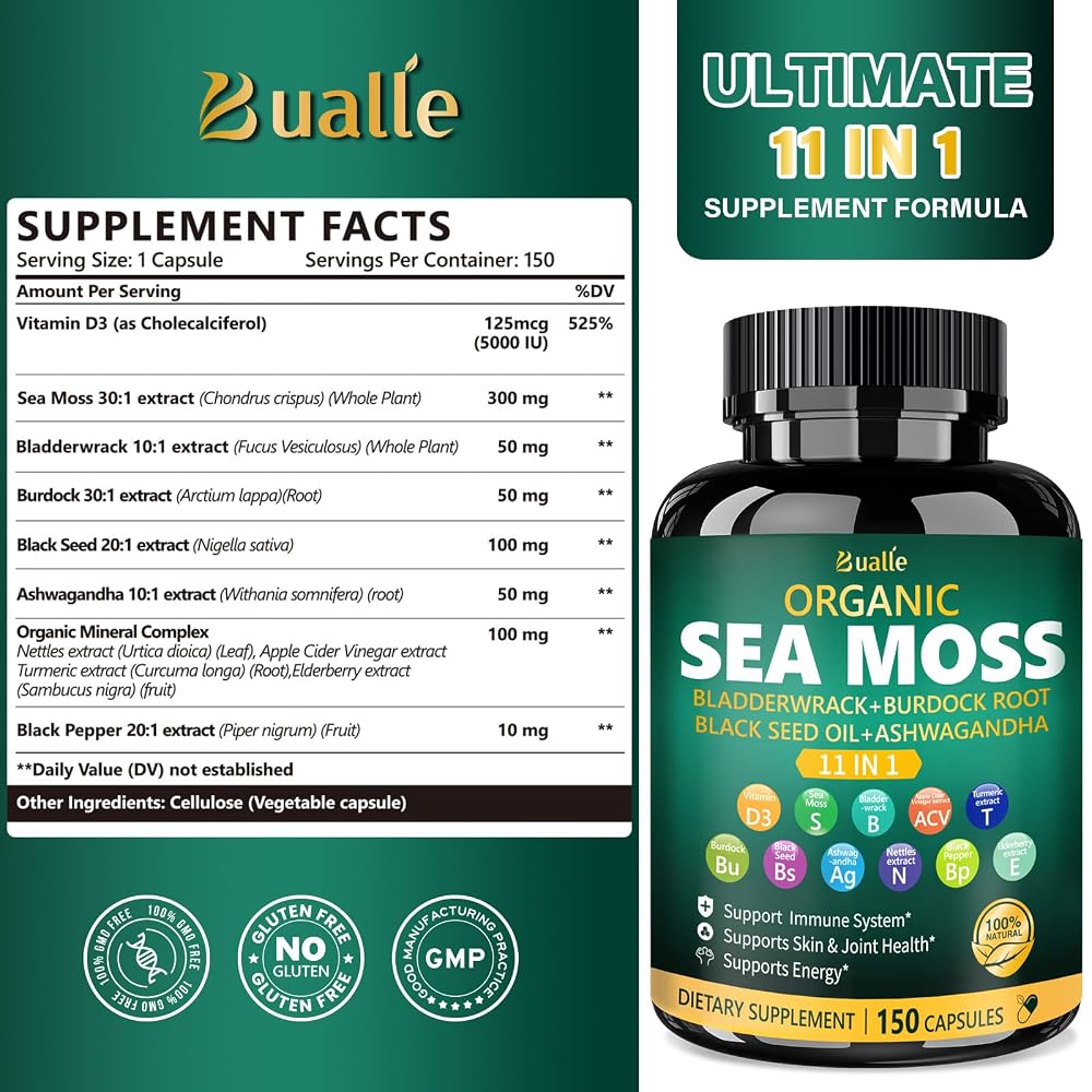Bualle Organic Sea Moss 30:1 Capsules 11-in-1 - 150 Capsules - image 2