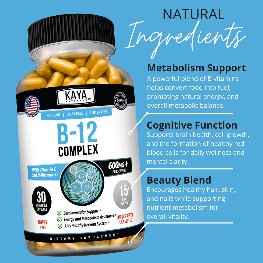 Kaya Naturals B-12 Complex - Multivitamin Supplement for Women & Men