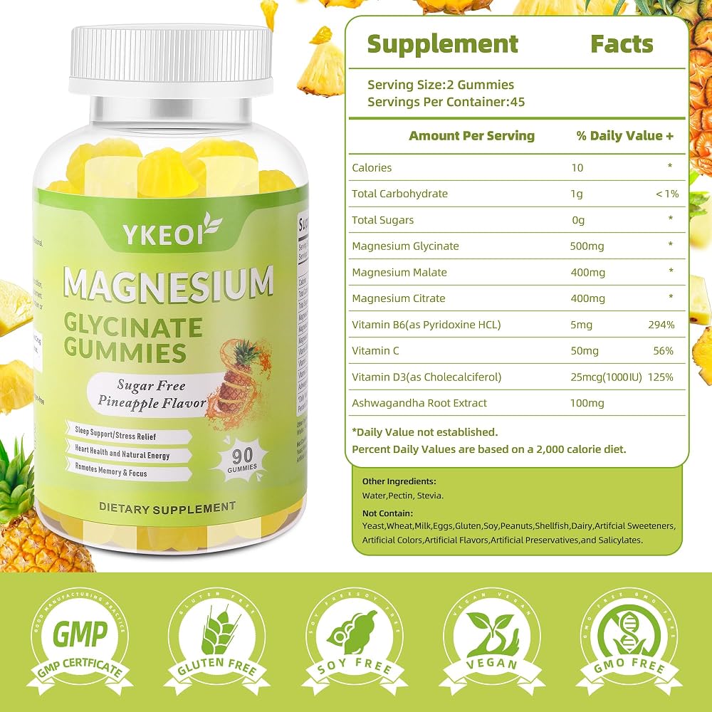 YKEOI Magnesium Glycinate Gummies 500 mg with Ashwagandha - 90 Count - image 3