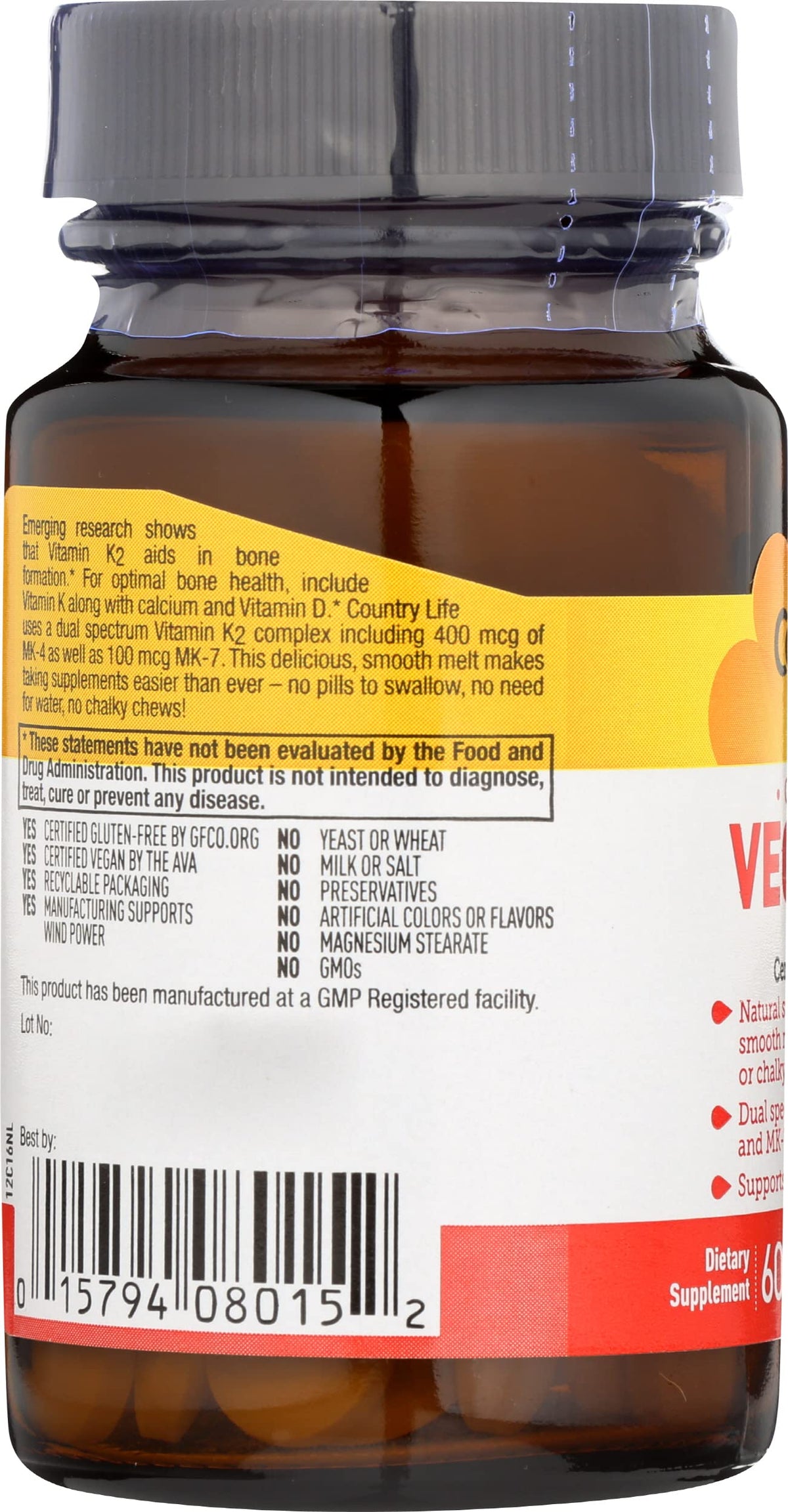 Country Life Vegan K2 Melts 500 MCG - 60 Count - image 5