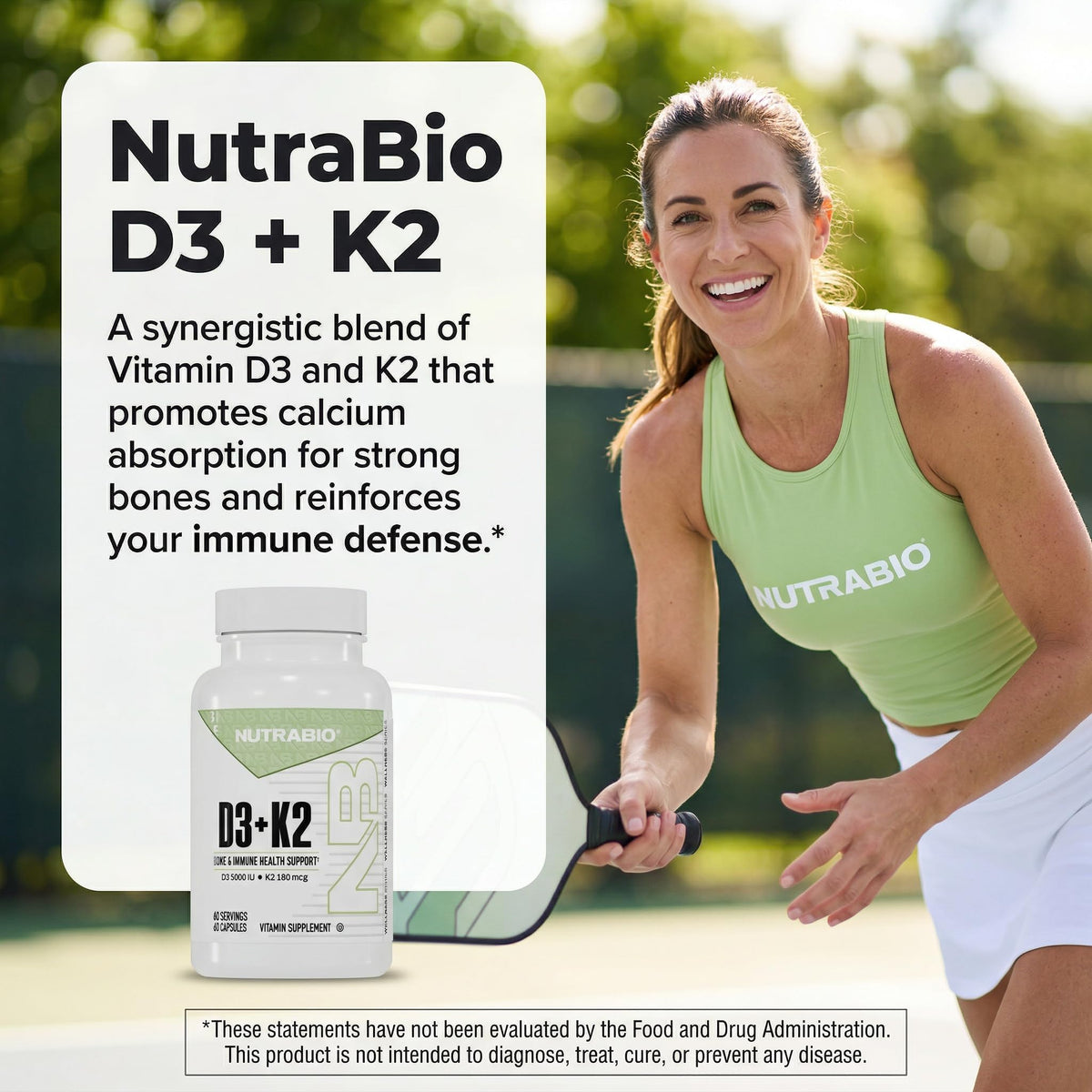 NutraBio Vitamin D3 K2 5000 IU Bone & Heart Support - 60 Vegetable Capsules - image 3