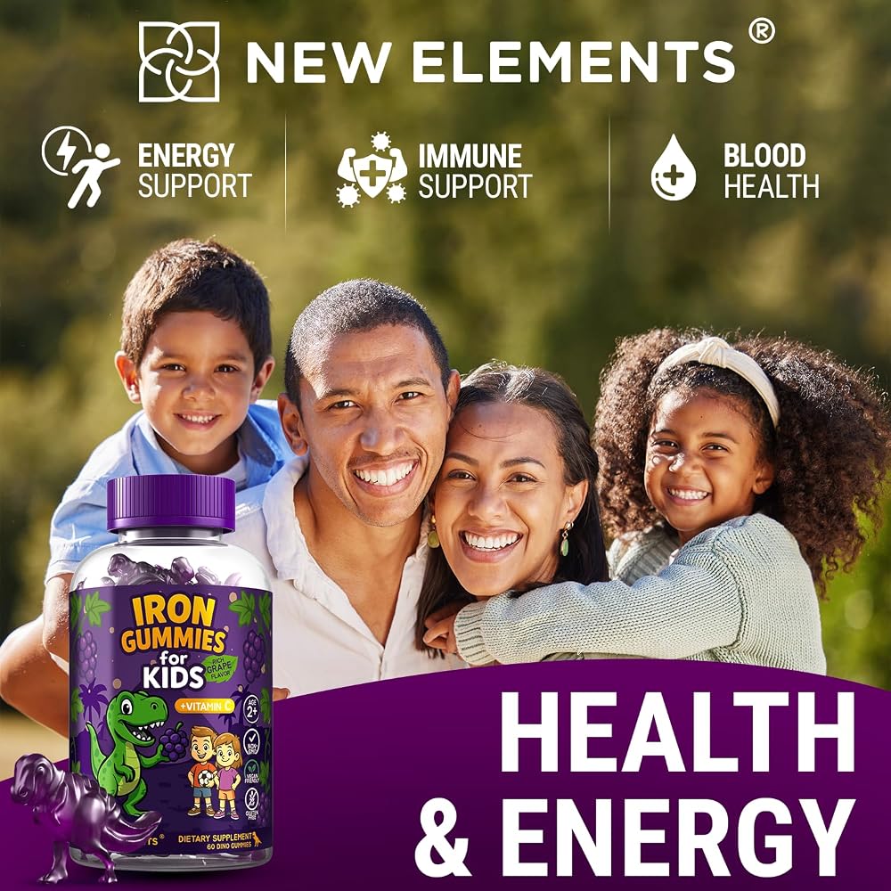 New Elements Iron Dinosaur Gummies for Kids with Vitamin C - 60 Count - image 5
