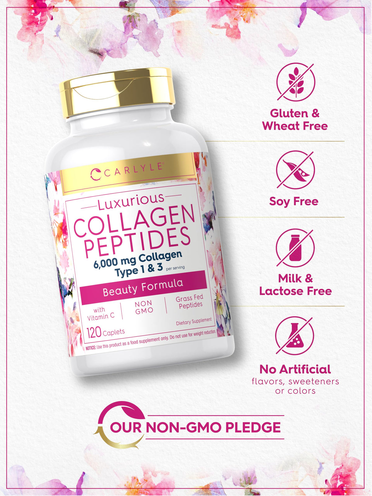 Carlyle Collagen Peptides with Vitamin C 6000mg - 120 Caplets - image 5