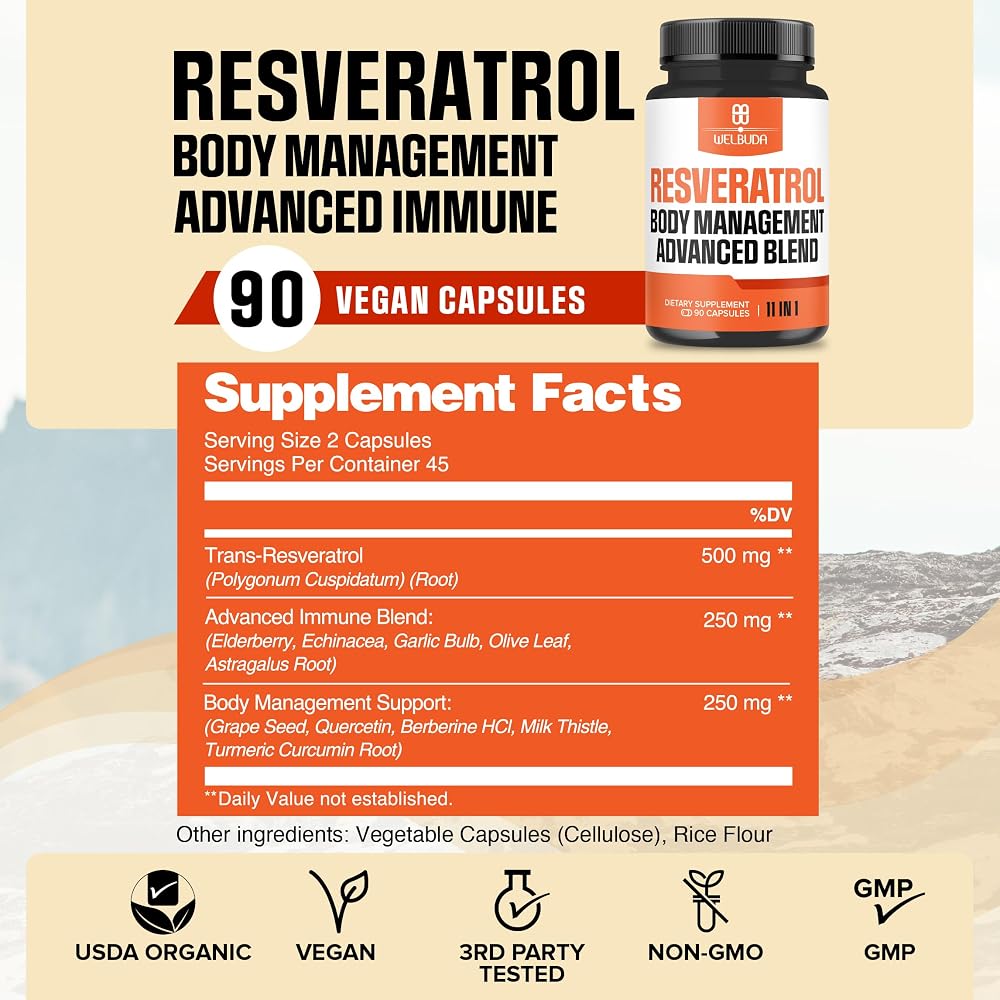 WELBUDA Trans-Resveratrol Supplements with Elderberry - 90 Capsules - image 2