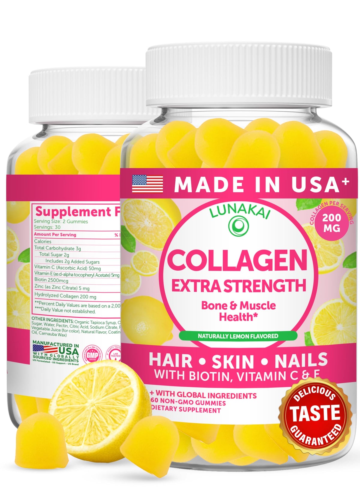 Lunakai Delicious US Made Collagen Gummies - 200mg Non-GMO Anti-Aging