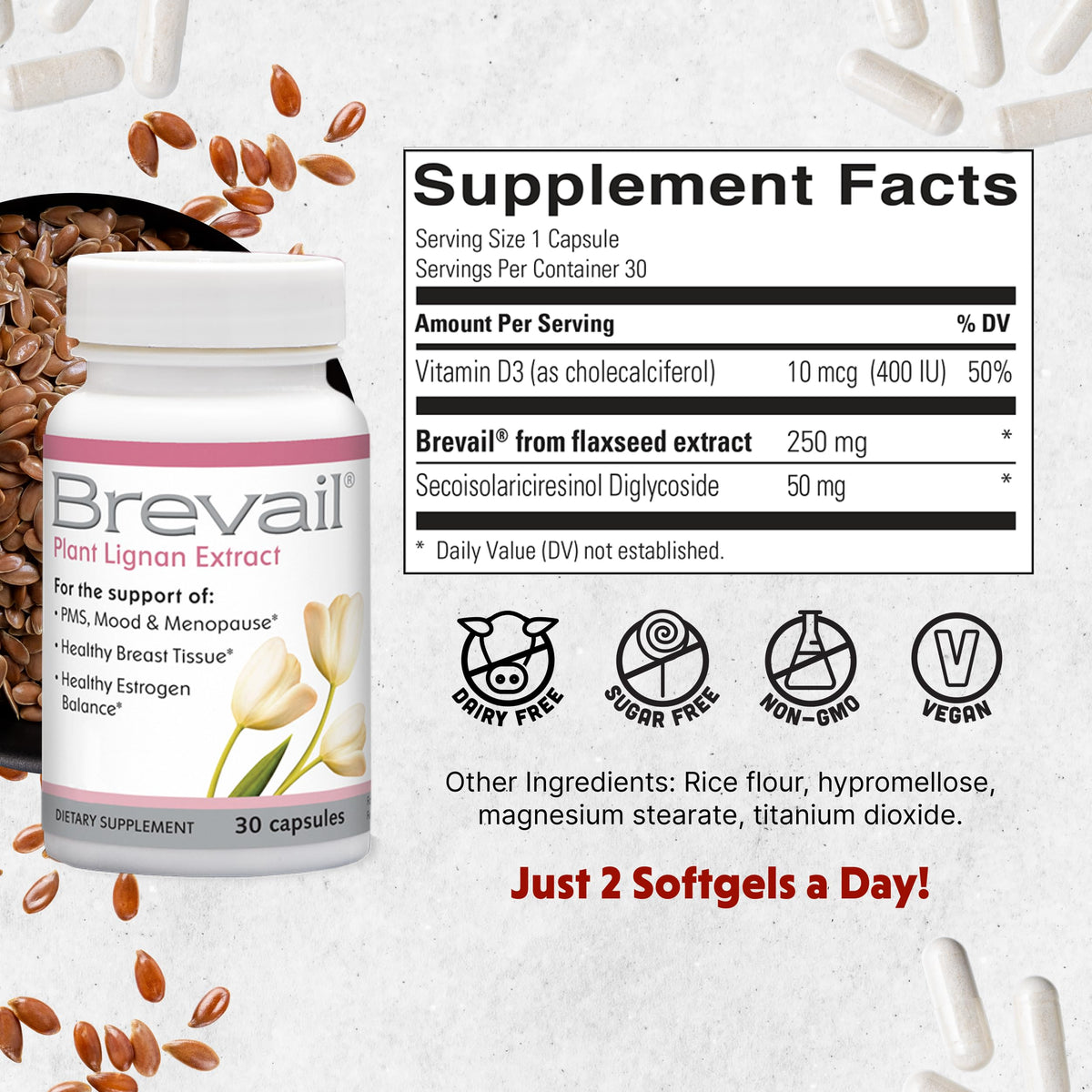 Barlean's Brevail Plant Lignan Extract Women's Hormone Balance - 30 Capsules - image 2