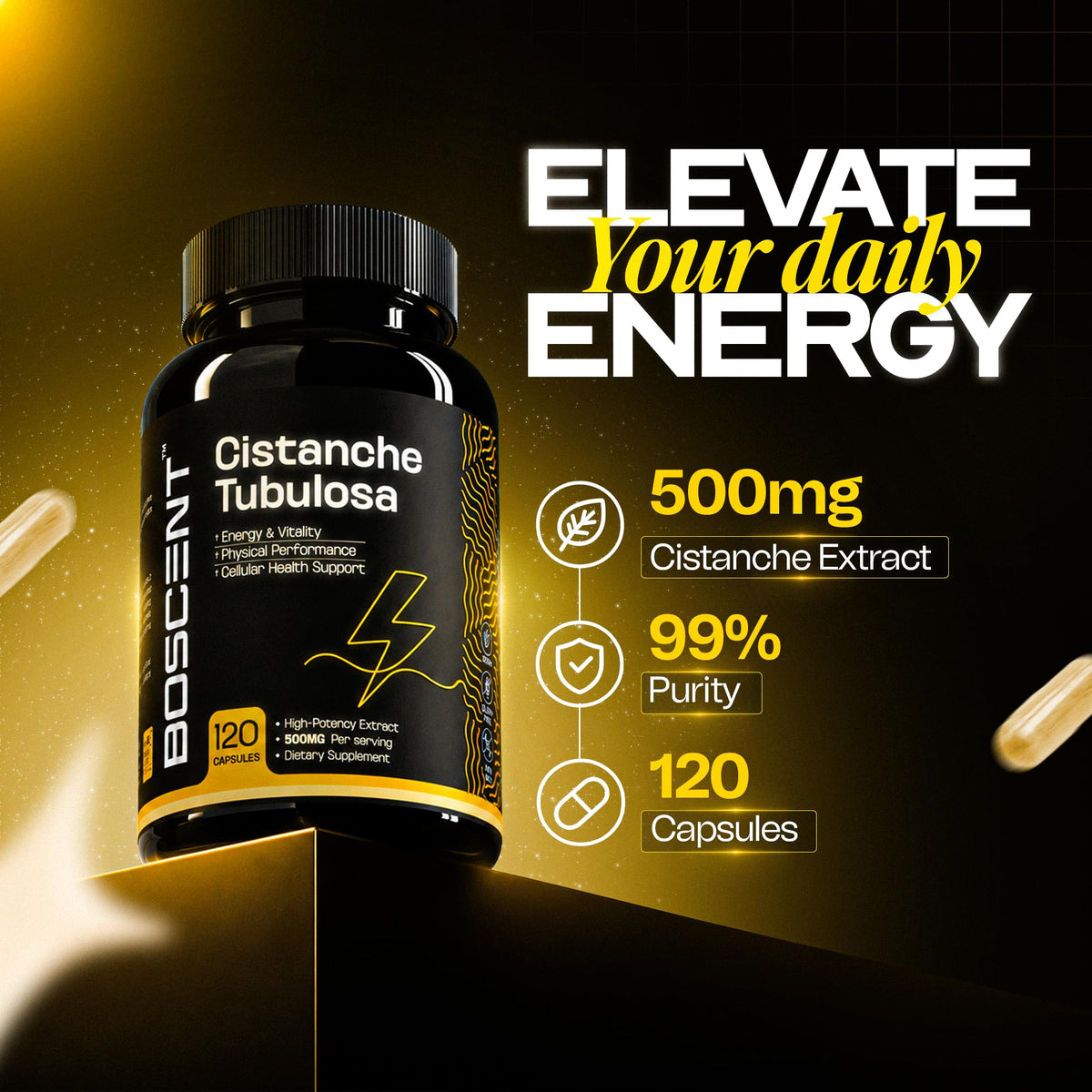 BOSCENT Cistanche Tubulosa Extract 500mg Nootropic - 120 Capsules - image 4
