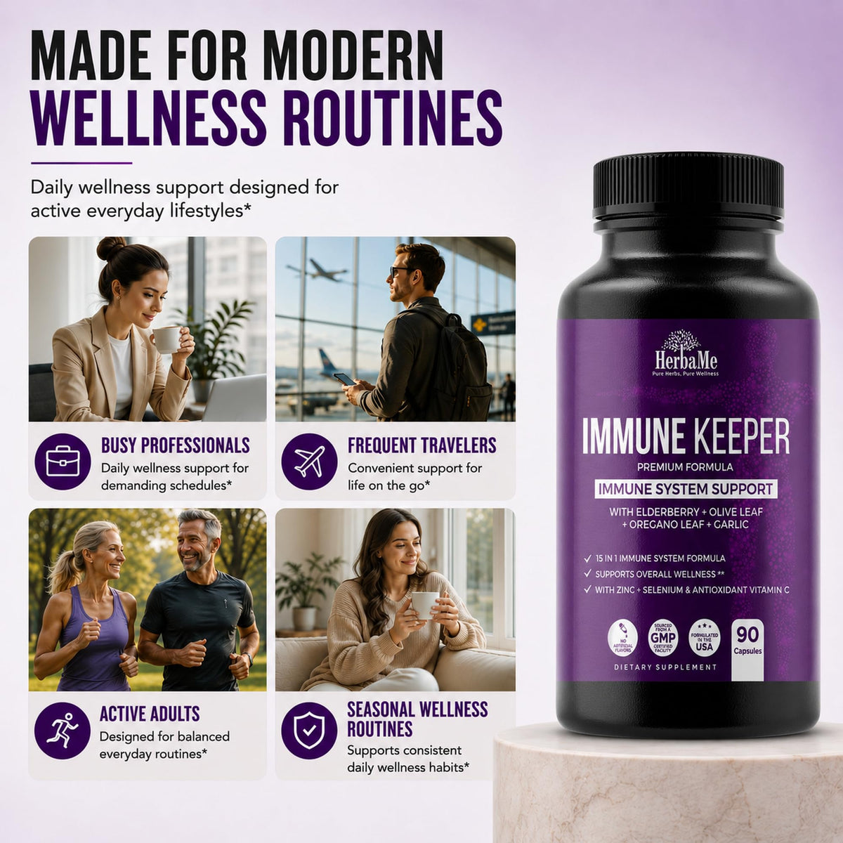 HerbaMe Immune Support Supplement with Elderberry & Zinc - 90 Capsules - image 4