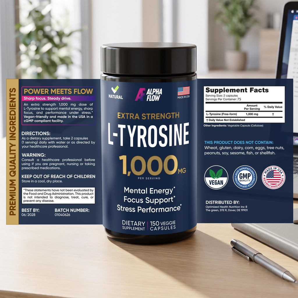 Alpha Flow L-Tyrosine Capsules - 150 Capsules - image 3