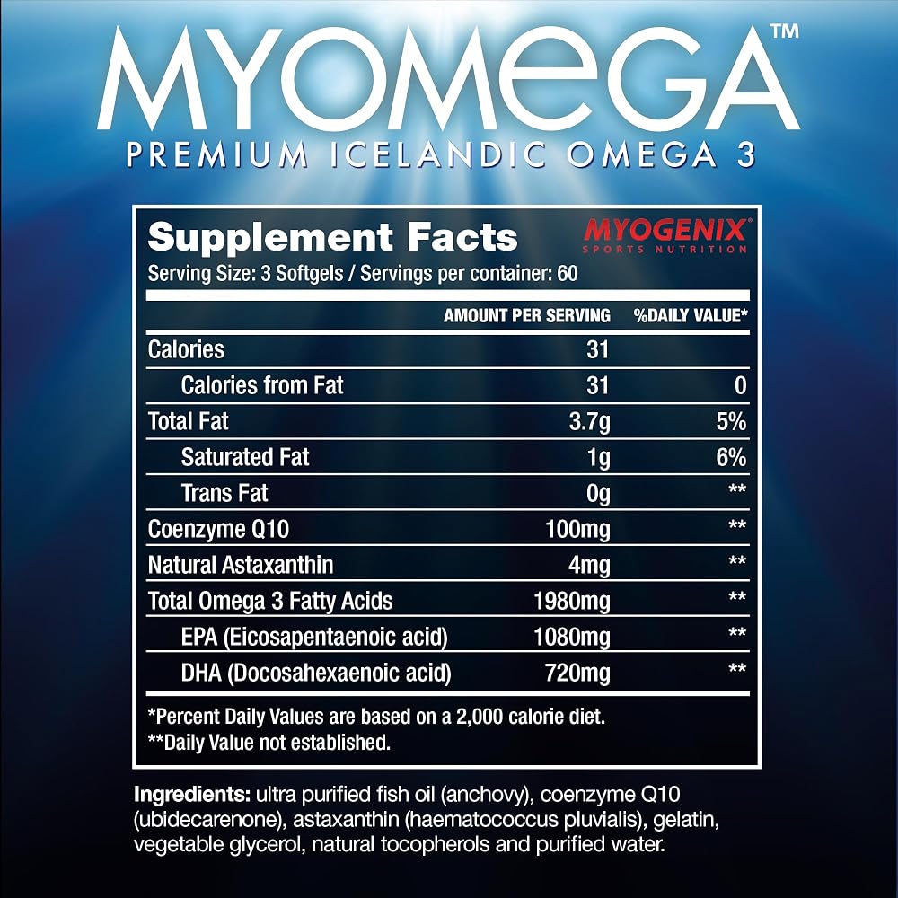 Myogenix Myomega Omega 3 with Co-Q10 & Astaxanthin - 90 Softgels - image 5