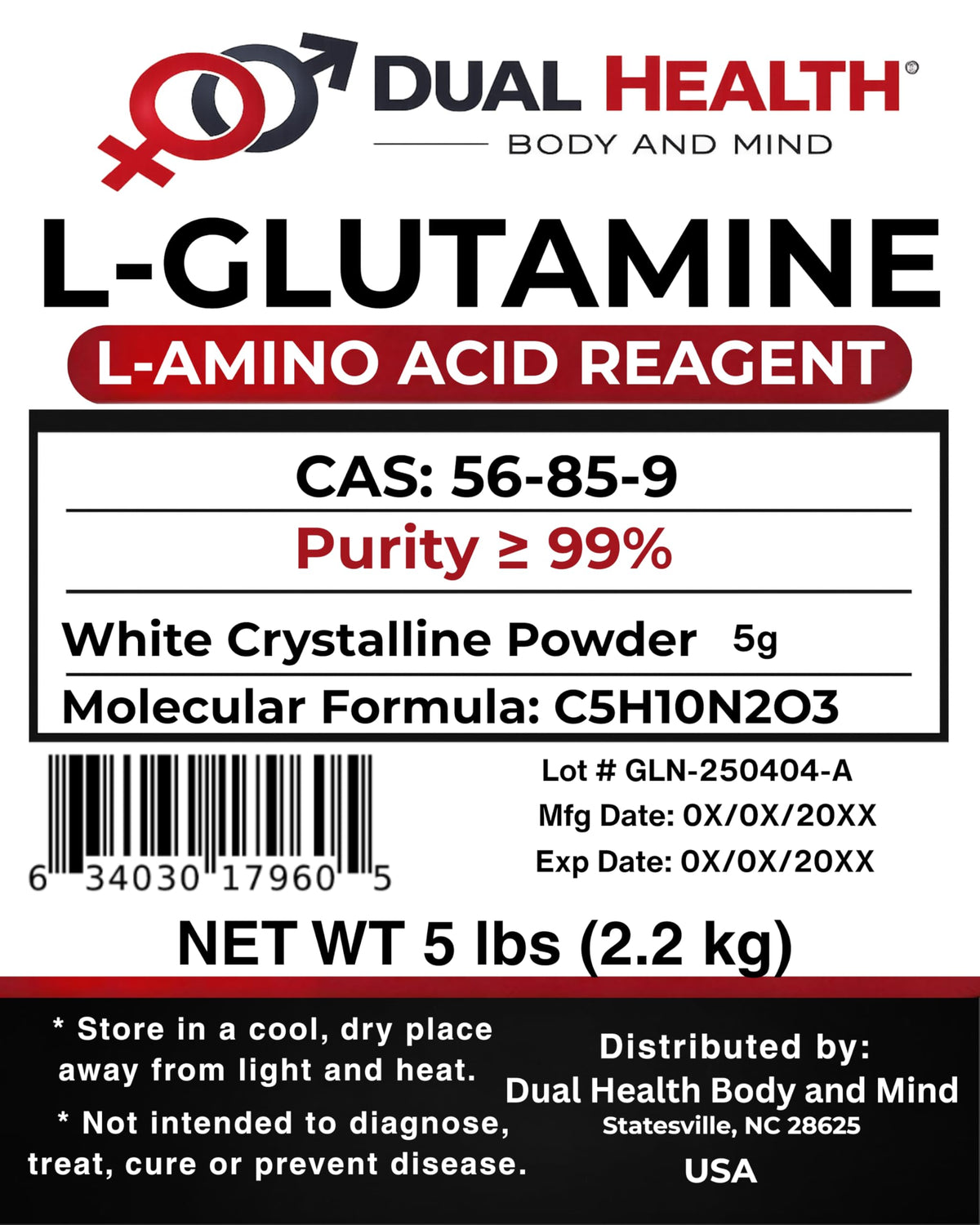 Dual Health L-Glutamine Pure Powder 5000mg - 5 lbs - image 2