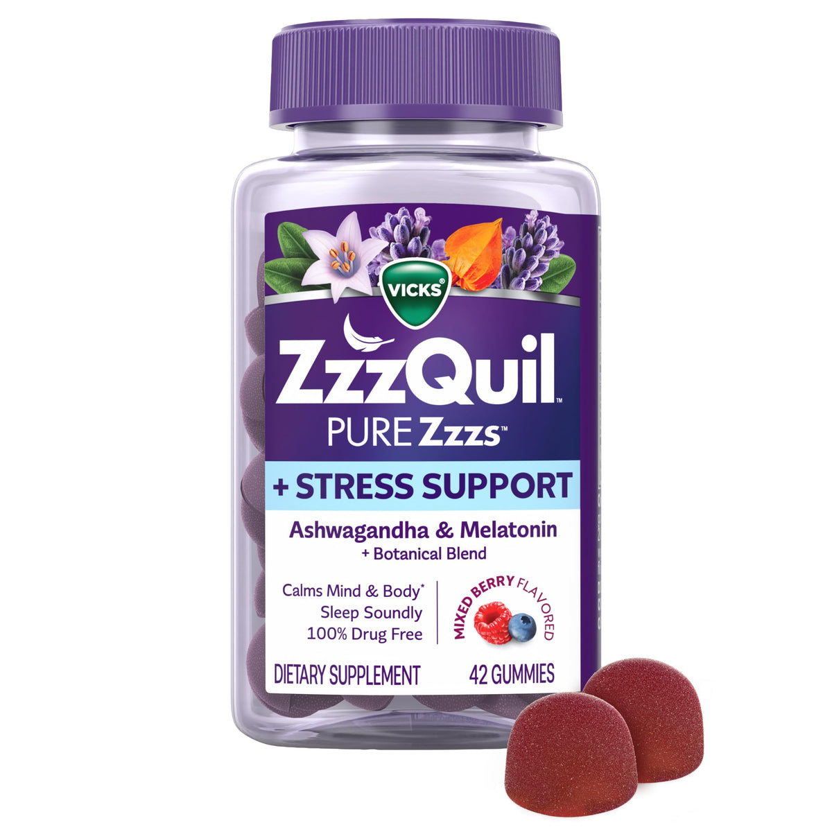 ZzzQuil PURE Zzzs De-Stress Melatonin Sleep Aid Gummies - 42 Count