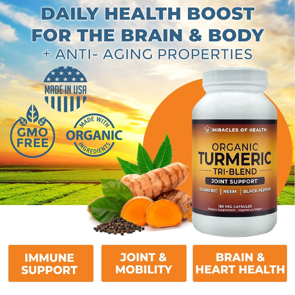 Miracles of Health Turmeric Tri-Blend Immune Support - 120 Vegetarian Capsules - image 2