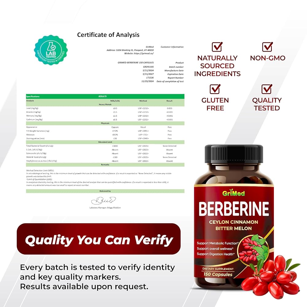 GriMed Berberine 6-in-1 with Ceylon Cinnamon - 150 Capsules - image 8