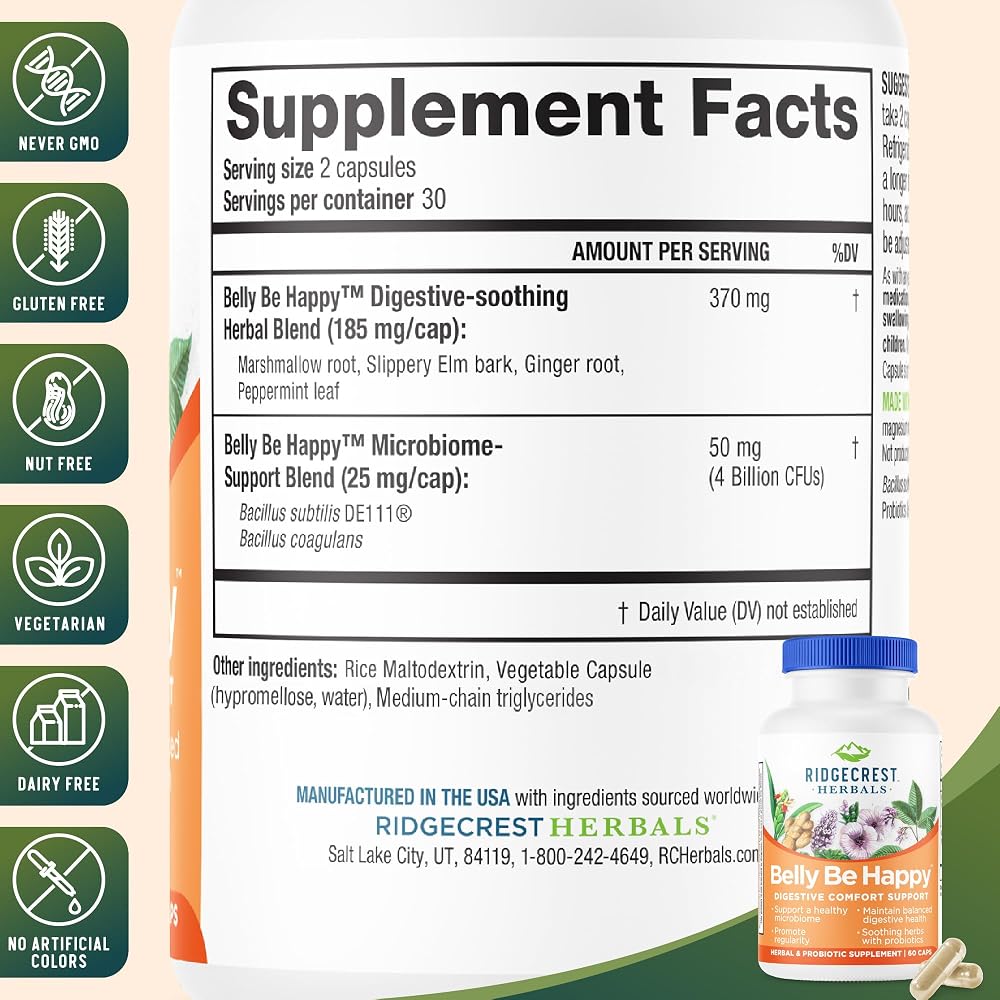 RidgeCrest Herbals Belly Be Happy Probiotic - 60 Capsules - image 3
