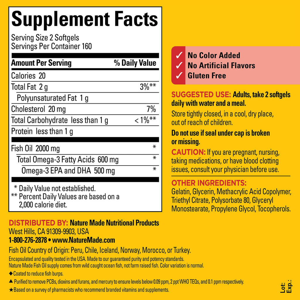 Nature Made Burp Less Fish Oil Omega 3 1000mg - 320 Softgels - image 2