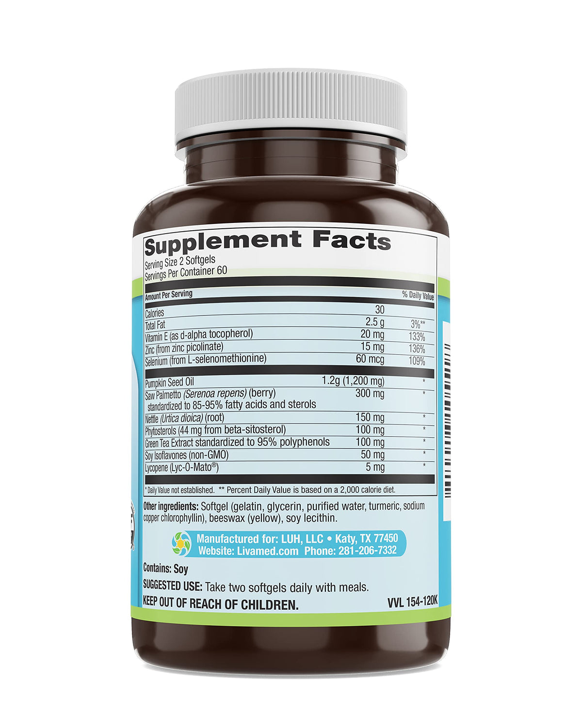 Livamed Prostate Support Softgels with Phytosterols - 120 Softgels - image 4