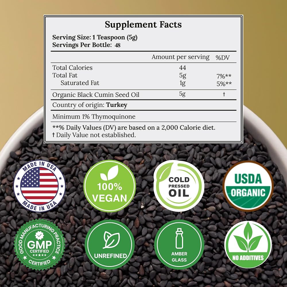 Vocks Black Seed Oil Organic Cold Pressed Unrefined Glass Bottle