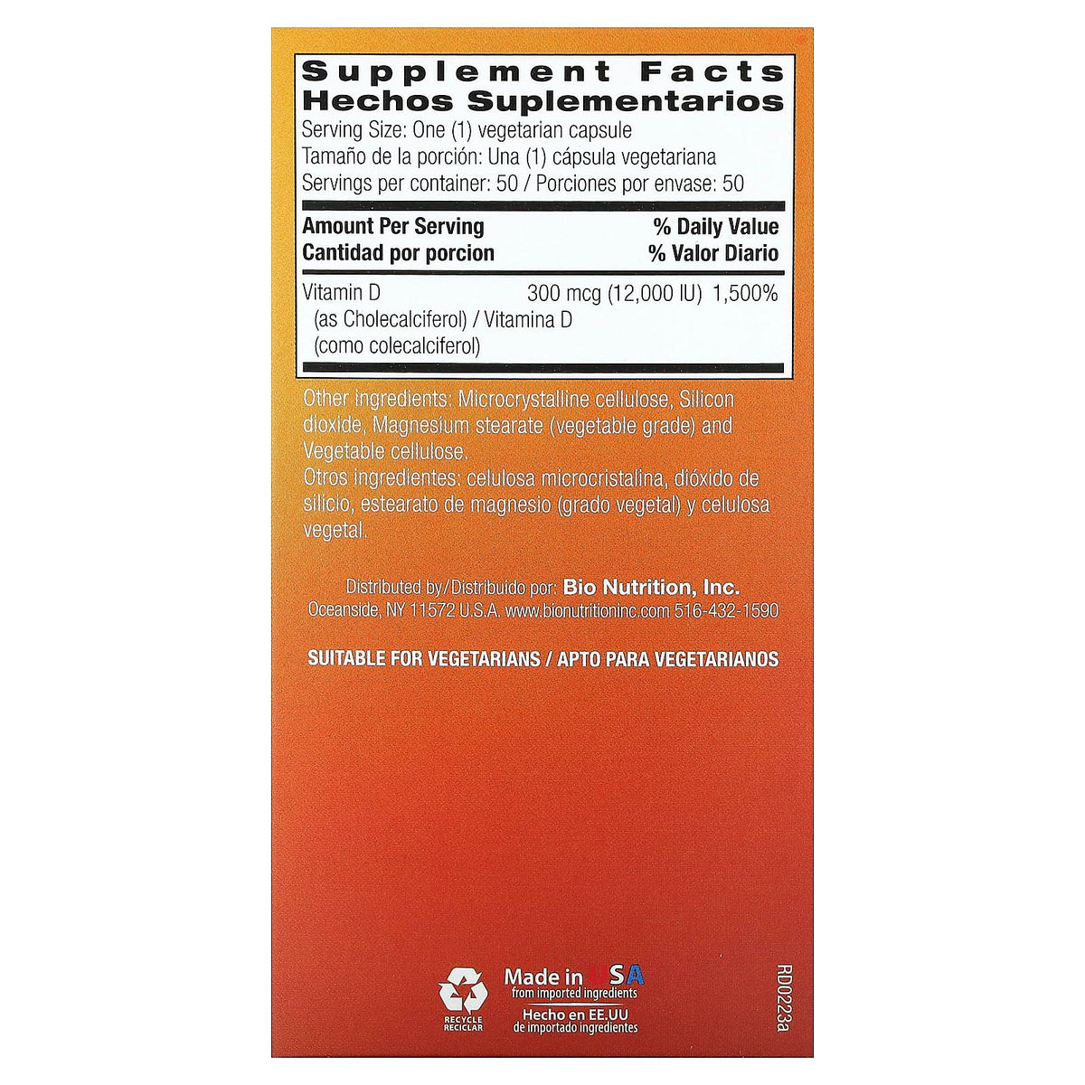 Bio Nutrition Vitamin D3 12000 IU - 50 Vegetarian Capsules - image 2