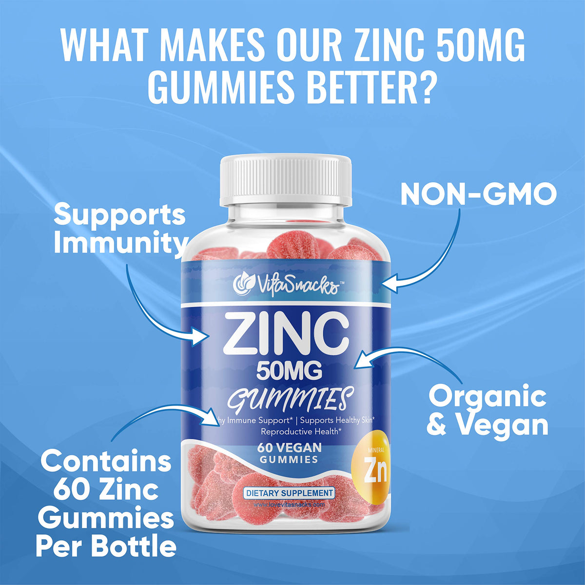 VitaSnacks Zinc Gummies 50mg Immune System Support - 60 Gummies - image 3