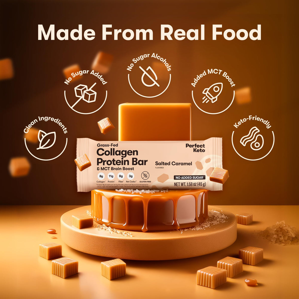 Perfect Keto Protein Snacks - Box of 12 Bars - Low Carb Diet Friendly