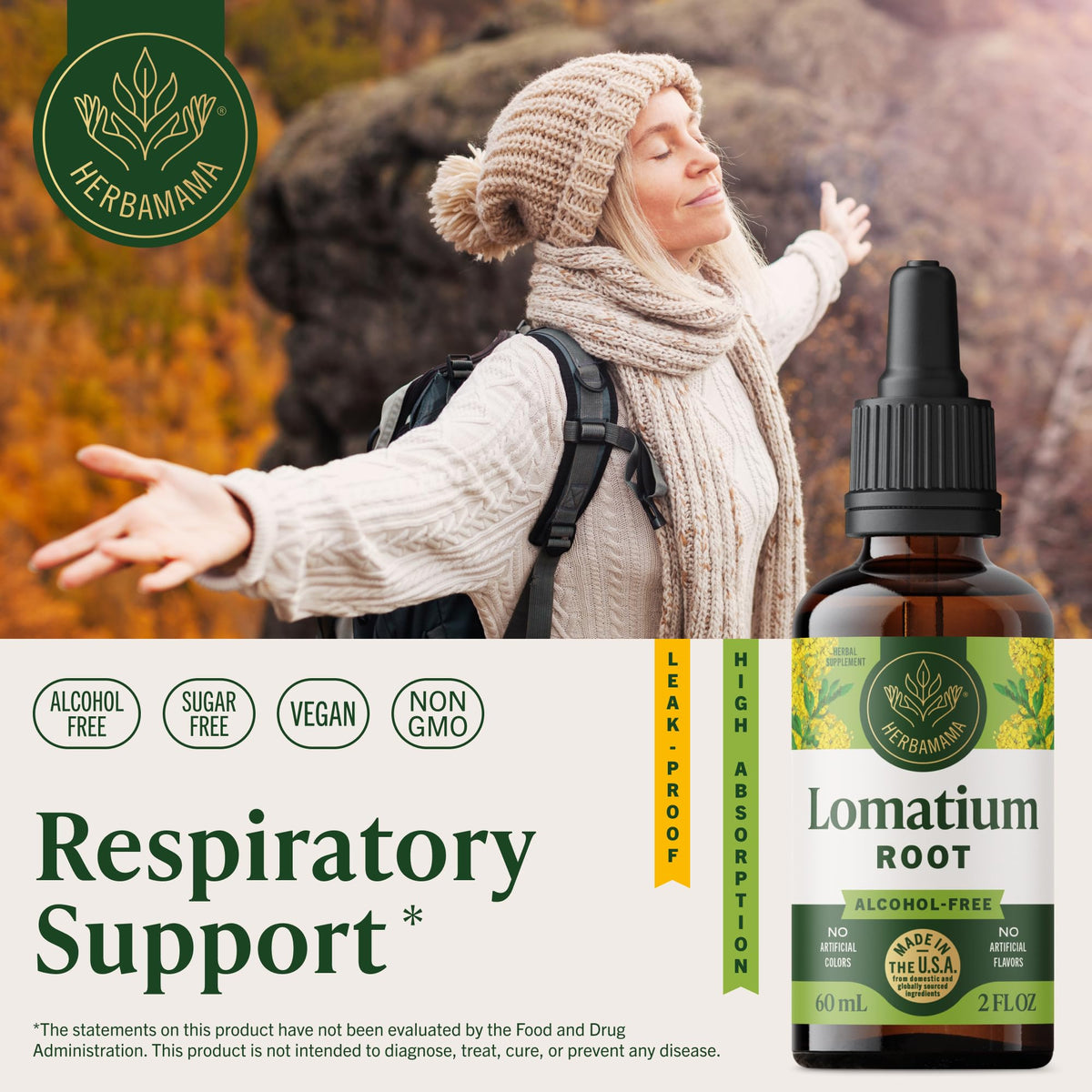HERBAMAMA Lomatium Root Tincture for Lung Support - 2 Fl Oz - image 2
