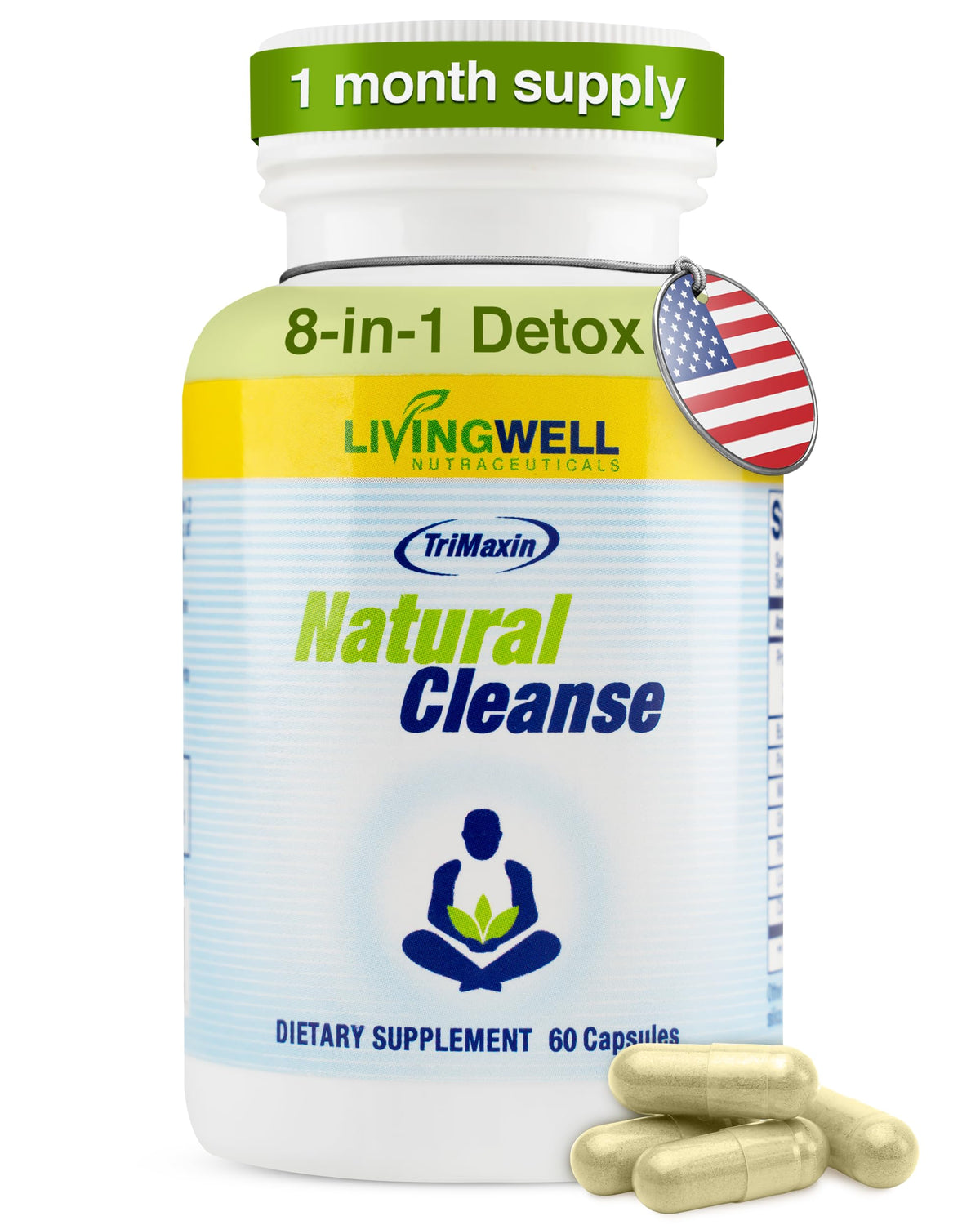 Natural Cleanse Fiber Supplement with Psyllium Husk & Probiotics - 60 Capsules