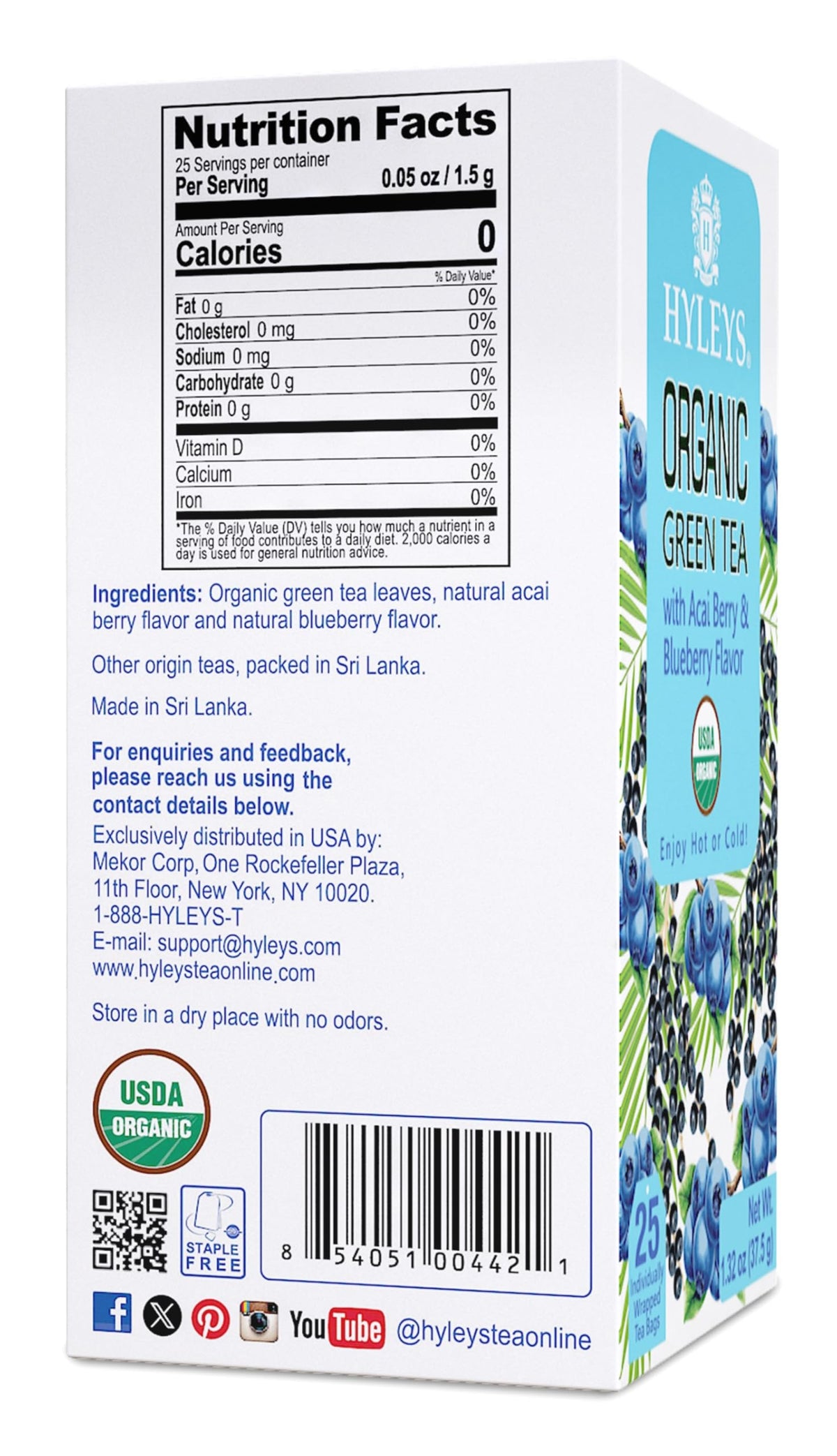 Hyleys Organic Green Tea Acai & Blueberry - 25 Tea Bags - image 2