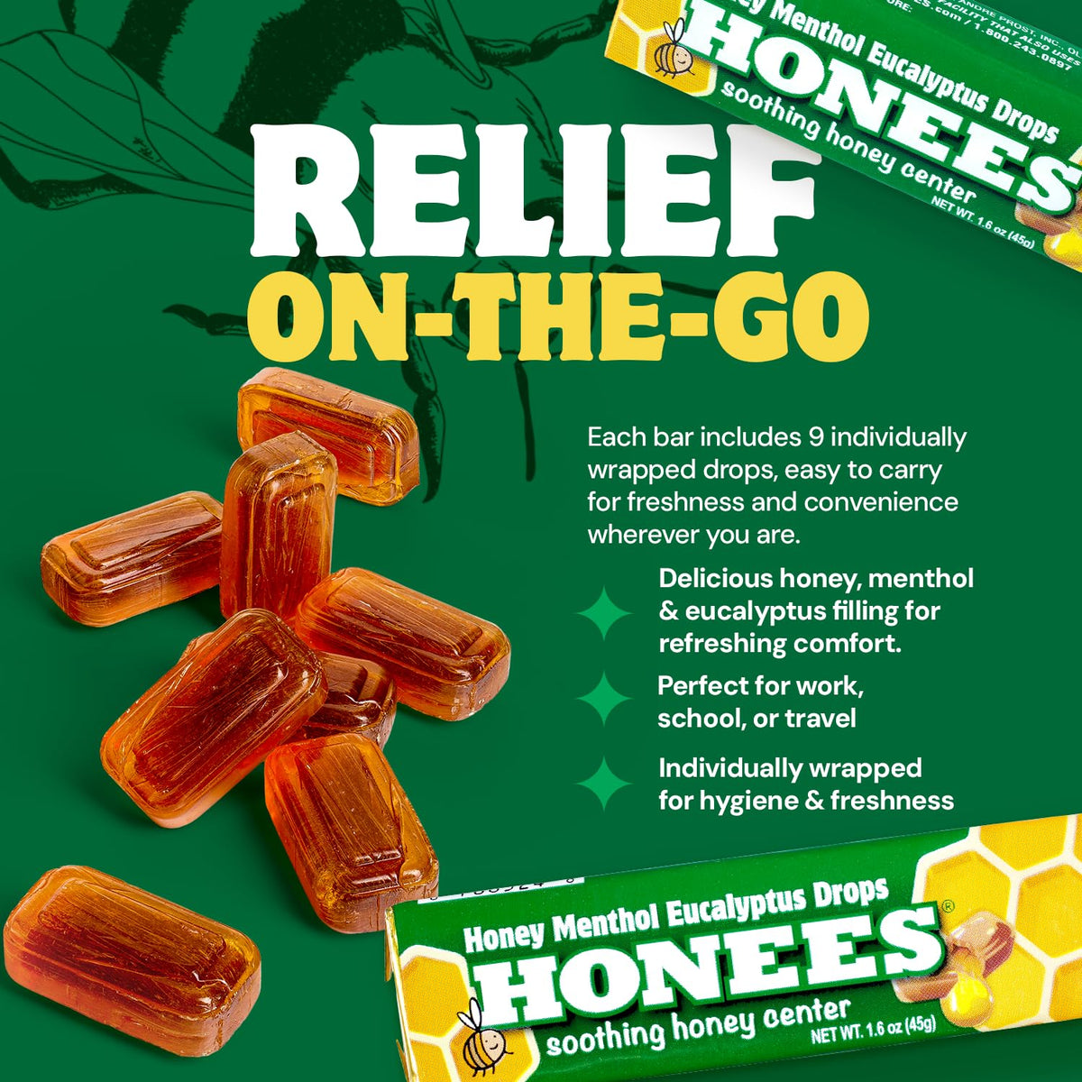 Honees Menthol & Eucalyptus Cough Drops with Honey - 54 Drops - image 3