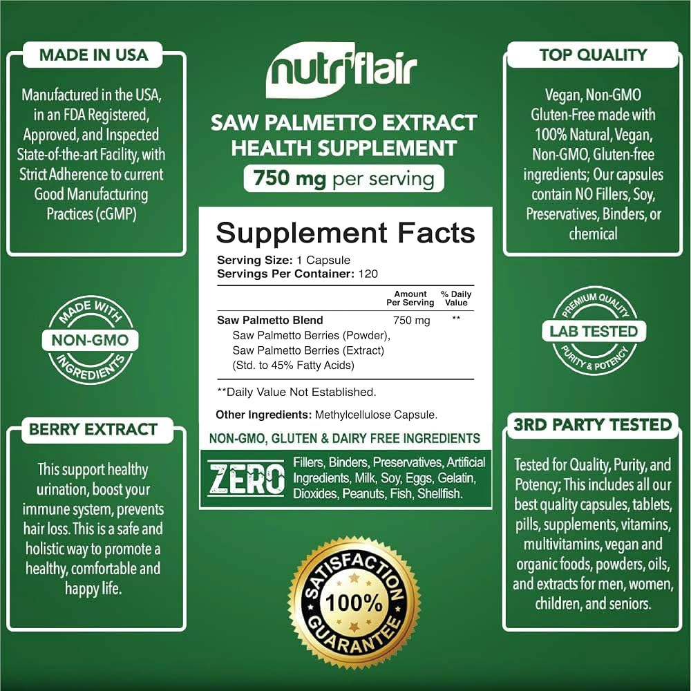NutriFlair Saw Palmetto Extract 750mg - 120 Capsules - image 2