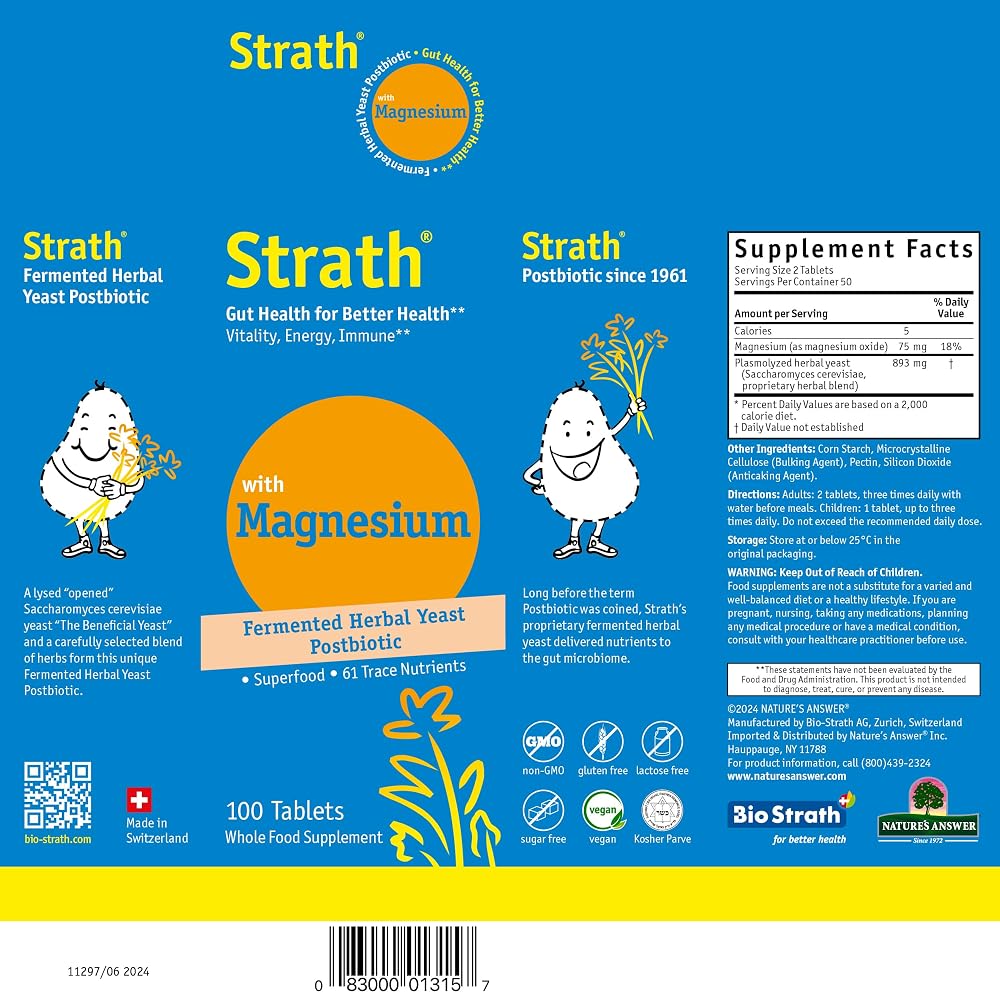 Bio-Strath Magnesium Herbal Yeast Postbiotic - 100 Tablets - image 9