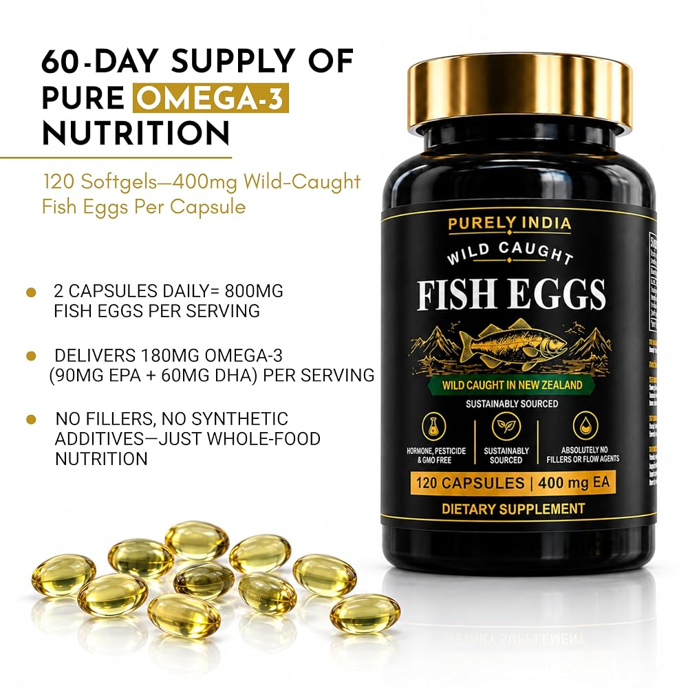 Purelyindia Wild Caught Fish Eggs Omega-3 Supplement - 120 Capsules - image 5