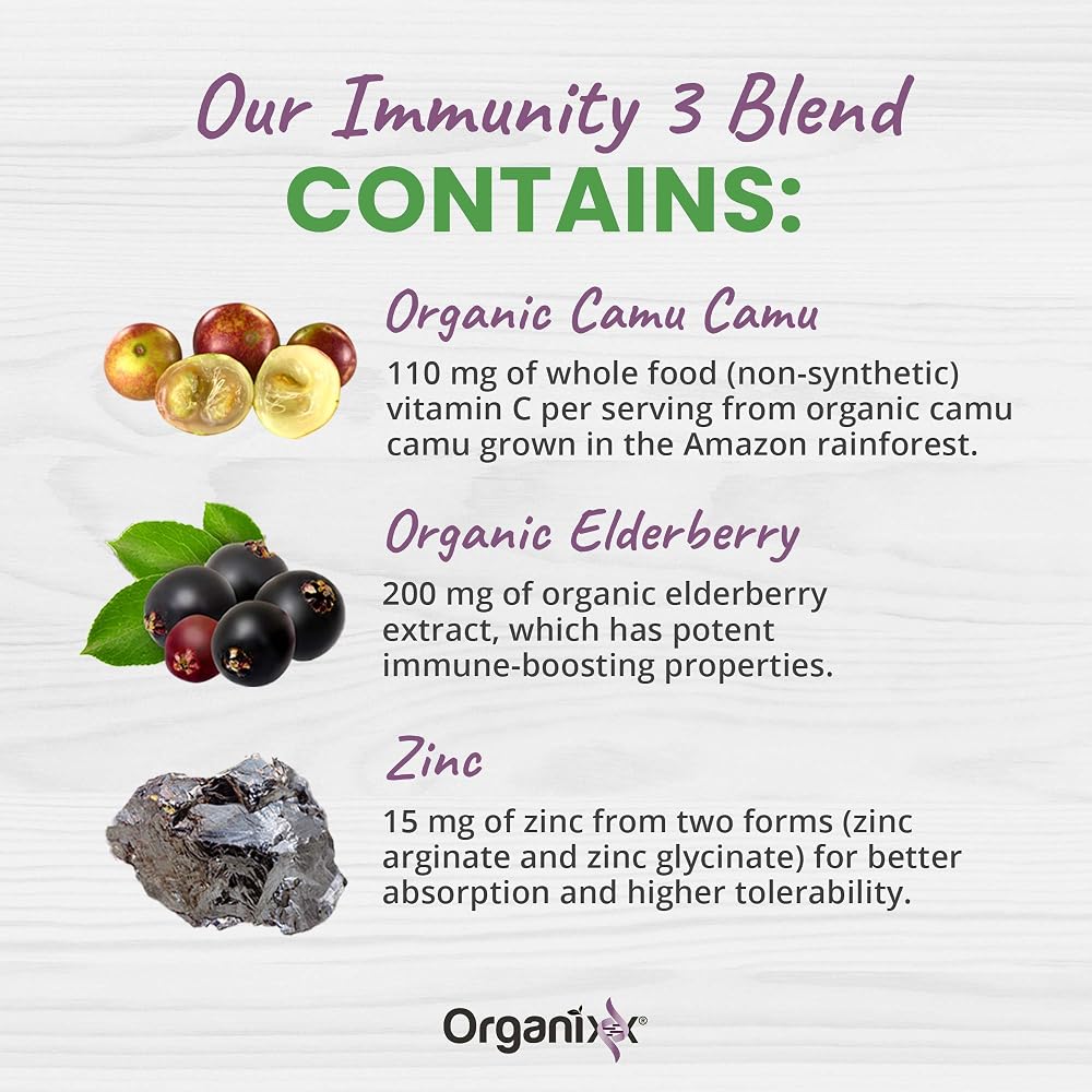 Organixx Immunity 3 Vitamin C, Zinc & Elderberry - 60 Capsules - image 6