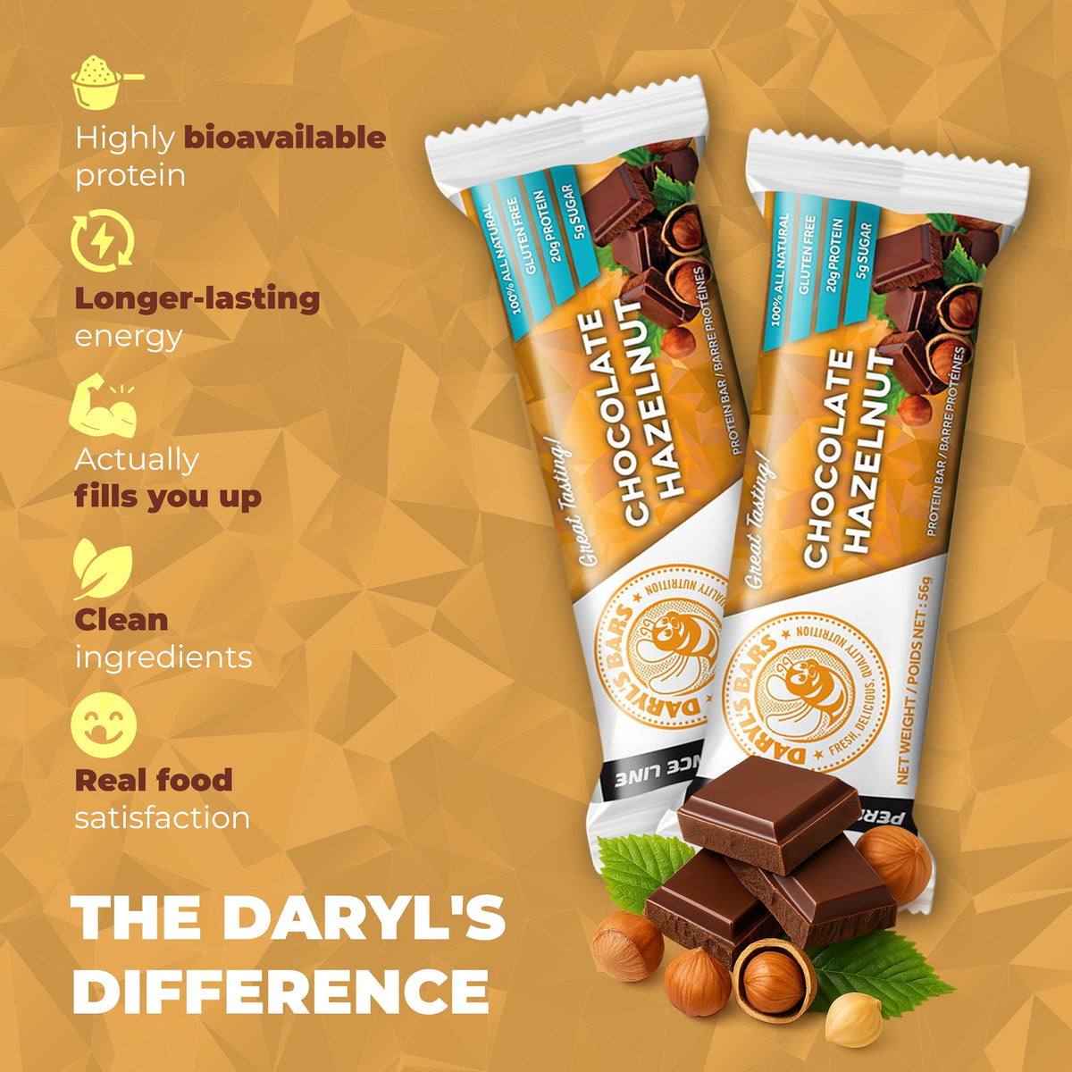 Daryl's Bars Chocolate Bars with a yummy chocolaty taste and Energy