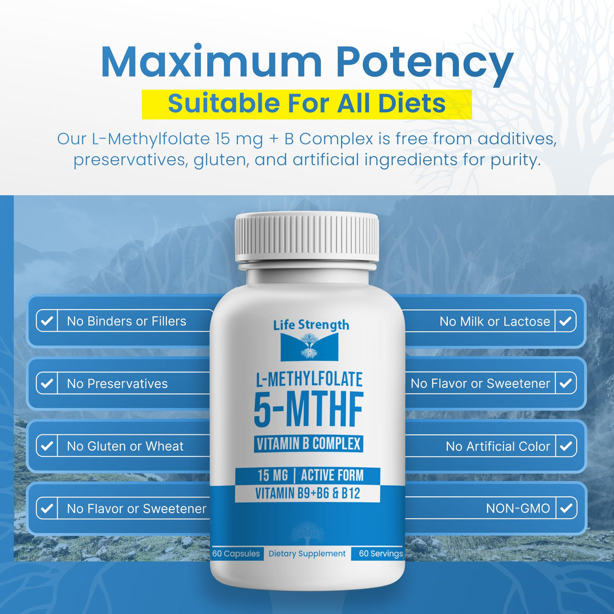 LifeStrength L-Methylfolate 15mg + B Complex - 60 Capsules - image 5