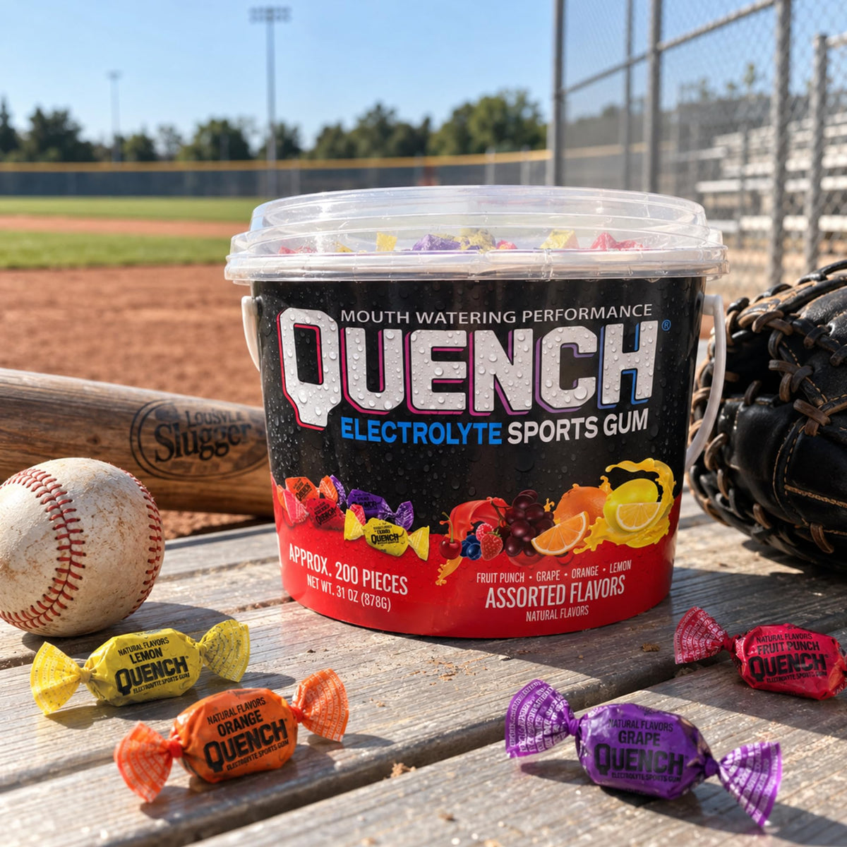 MUELLER Quench Gum Bucket, Fruit Variety Flavors, 200 pieces