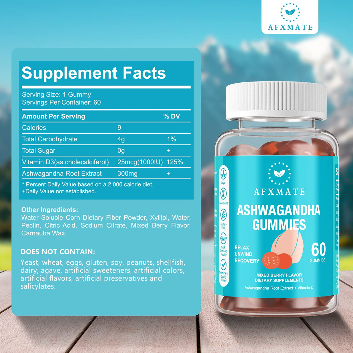 AFXMATE Ashwagandha Gummies with Vitamin D3 - 120 Gummies - image 2