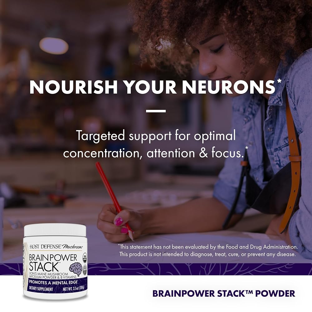 Host Defense BrainPower Stack Powder Brain & Focus Support - 100g - image 5