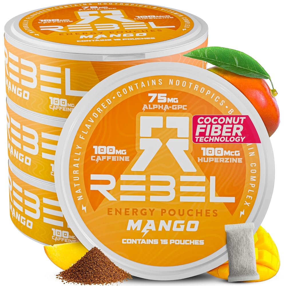 Rebel Nootropic Energy Caffeine Pouches • 100mg Caffeine • Alpha GPC