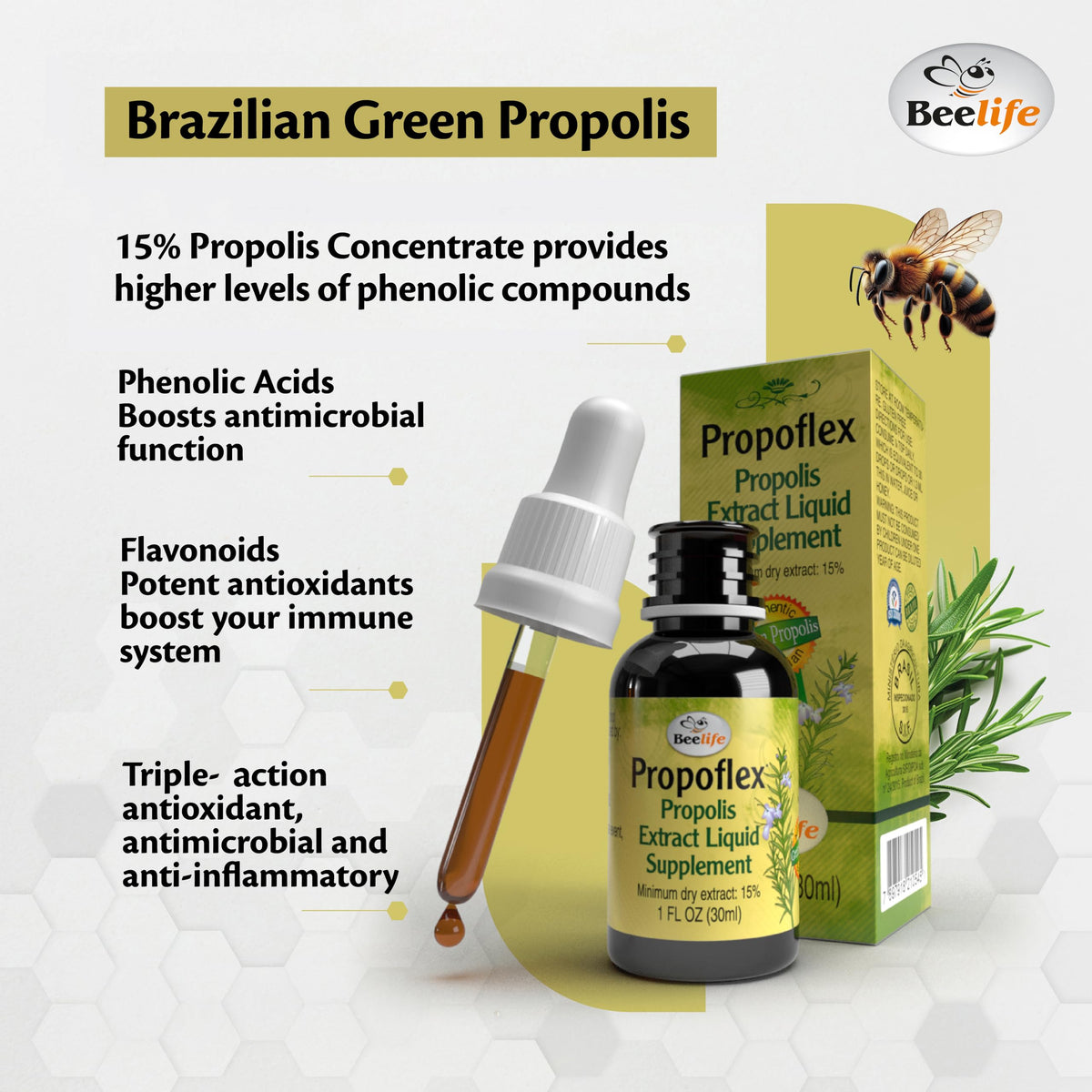 Beelife Brazilian Green Propolis Extract 15% - 30ml Liquid - image 2
