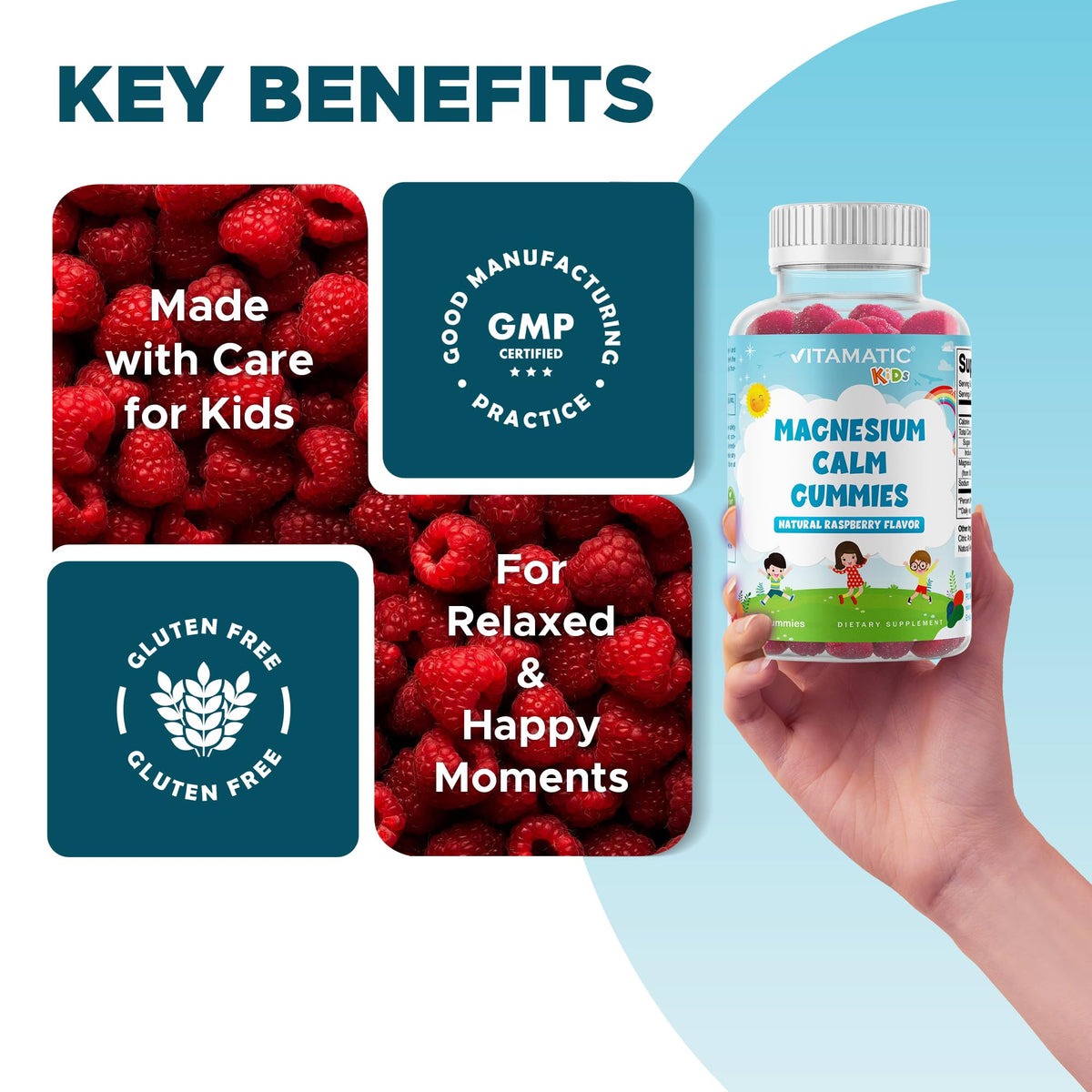 Vitamatic Kids Magnesium 35 mg Natural Raspberry Flavor - 60 Gummies - image 6