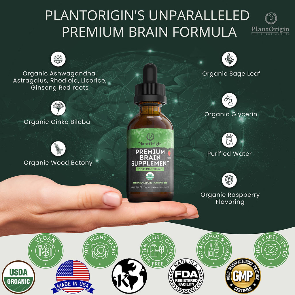 PLANTORIGIN Organic Brain Supplement Liquid Drops for Focus & Memory - image 2