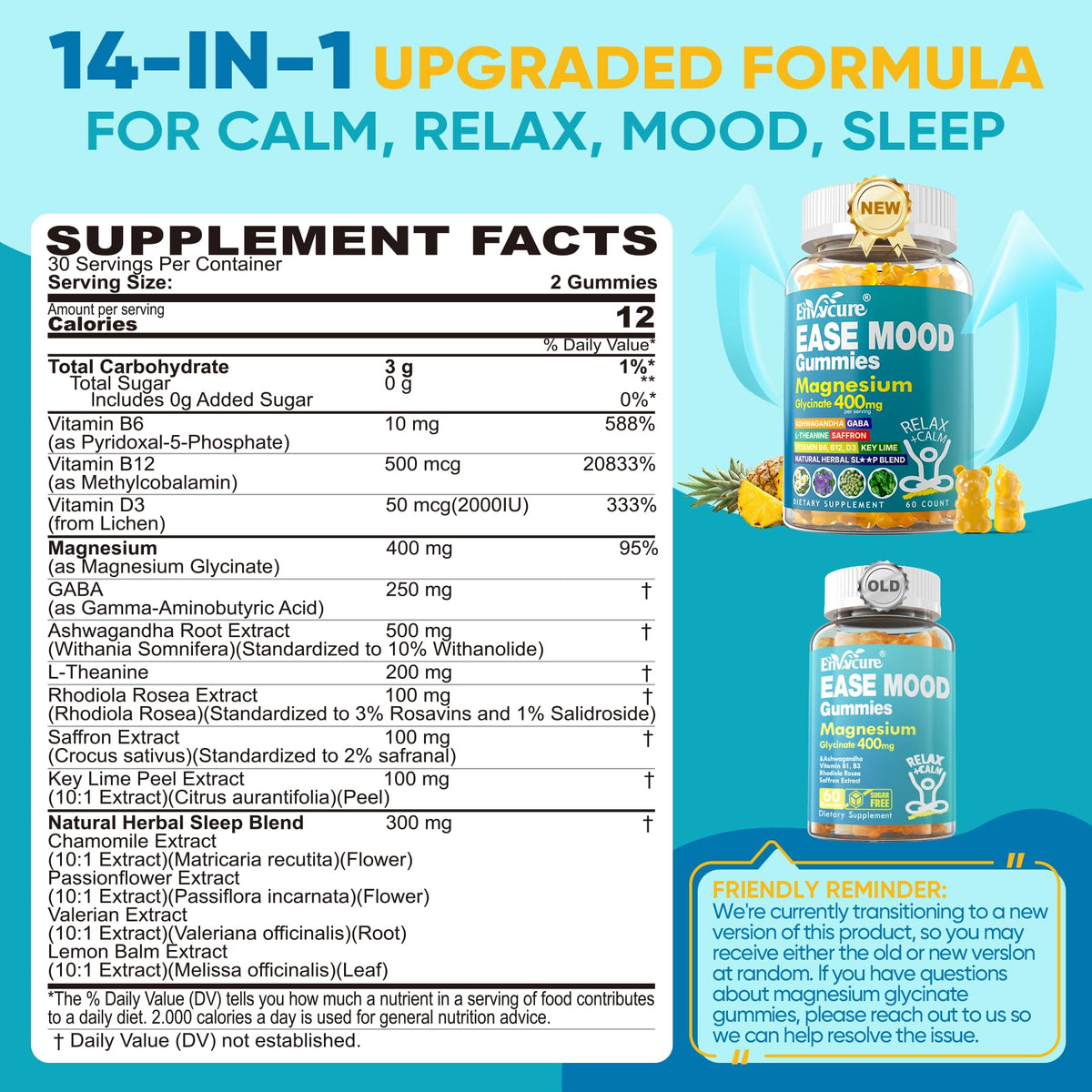 EnvyCure Sugar Free Magnesium Glycinate Gummies 400mg with Ashwagandha
