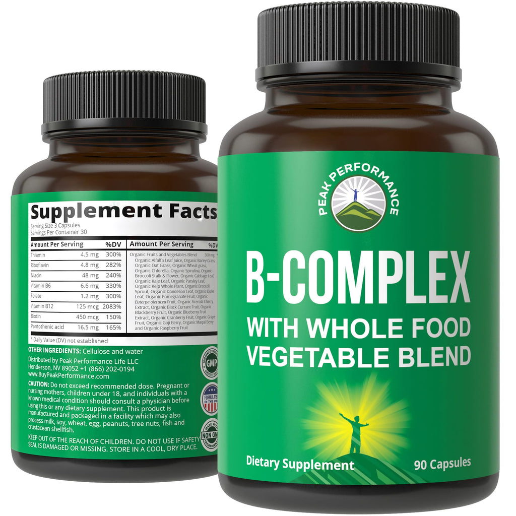 Peak Performance Vegan B-Complex Vitamin Supplements - 90 Capsules